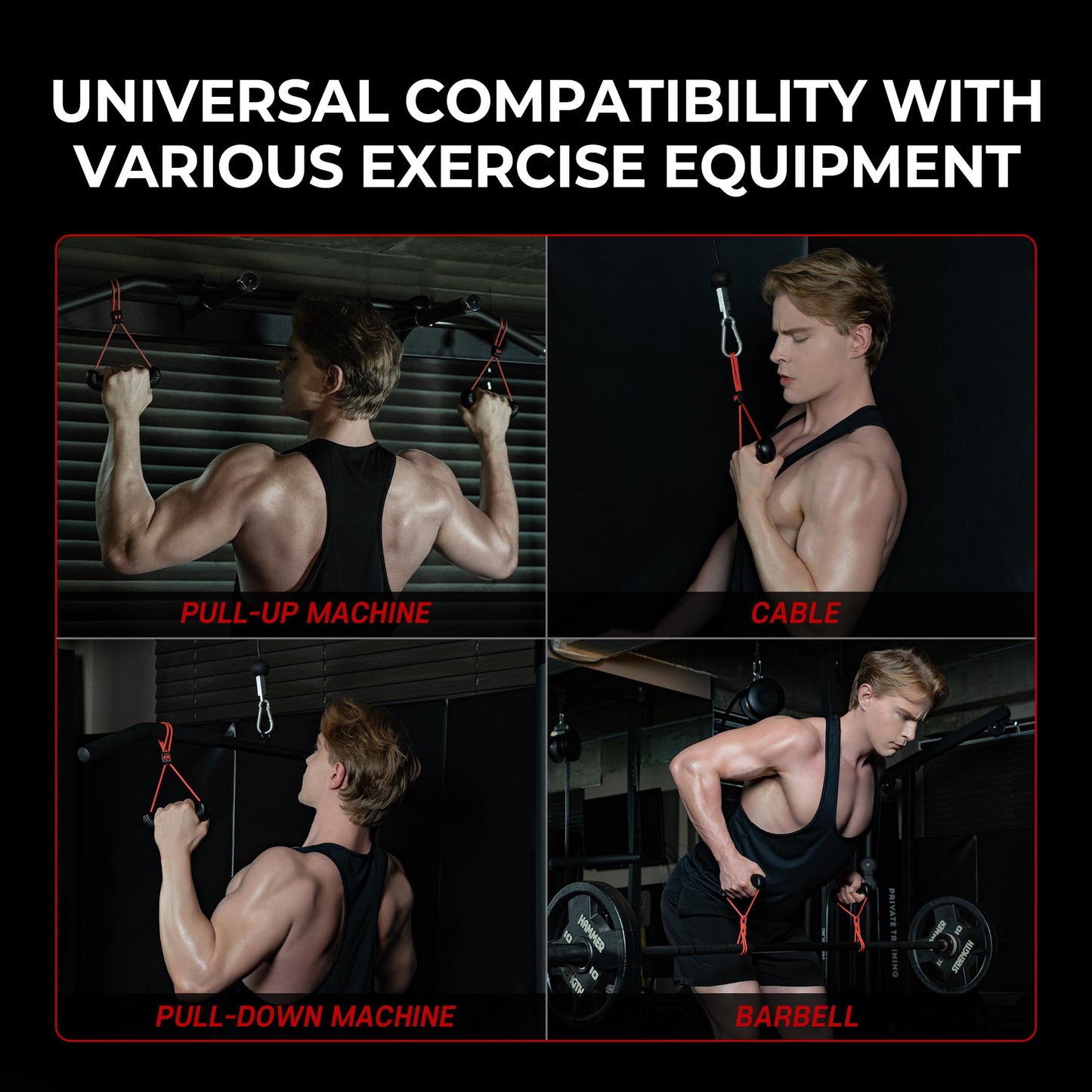GD Fly Grip Pull Up Handles for Neutral Grip & LAT Pull Down Attachments – Perfect Grips for T-bar Row, D Handle Cable Attachment, Gym Equipment (Black Grip(Black Strap))