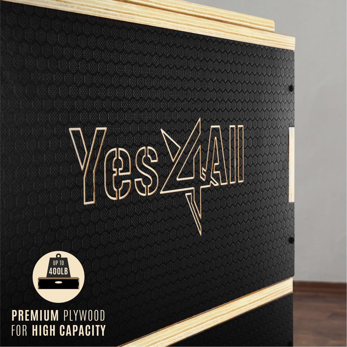 Yes4All Stackable Wooden Plyo Box, Plyometric Box with Anti-Slip Surface for Home Gym & Outdoor Workout - Black - 4", C756