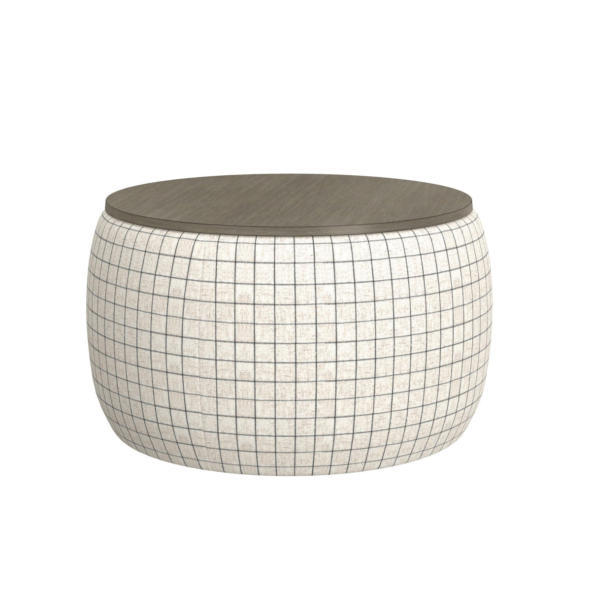 GDFStudio 34" Round Storage Ottoman Bench with Reversible Lid, Upholstered Fabric Ottoman Foot Stool, Large Round Ottoman with Storage for Living Room Bedroom Entryway No Assembly, Charcoal Windowpane