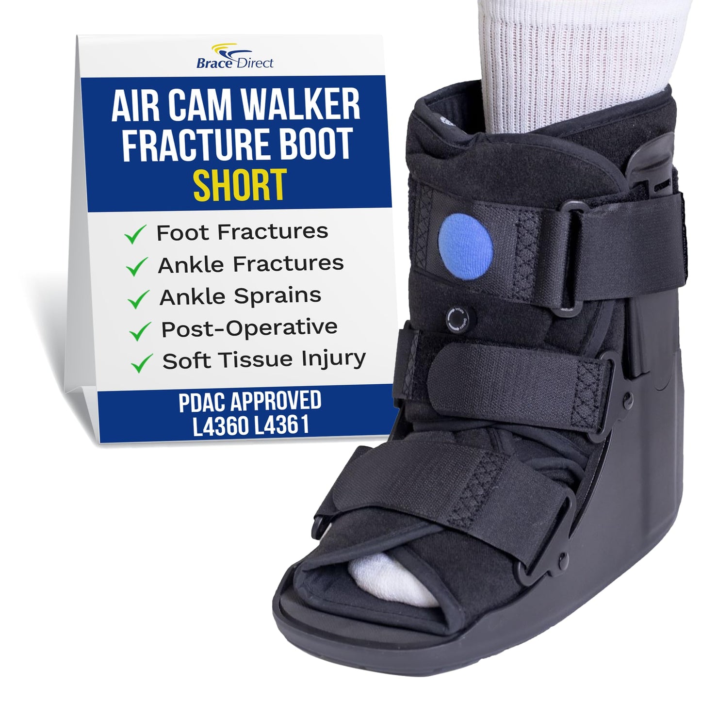 Brace Direct Air Cam Walker Fracture Boot - Short - Orthopedic Medical Walking Boot for Foot & Ankle Fractures, Sprains & Injury Stabilization Size S (Men’s US 4.5-7 / Women’s US 6-8)