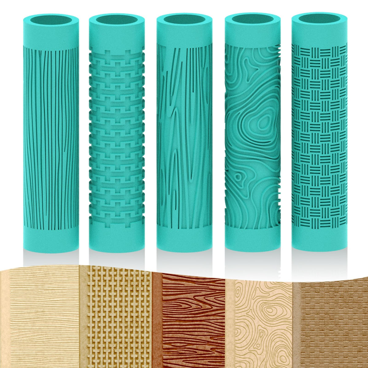 ACRNIGHEET 5 Pcs Polymer Clay Texture Roller Wood Clay Roller, Work Like Texture Sheets, Embossing Pottery Stamp, Clays Jewelry Making Kit with Storage Box