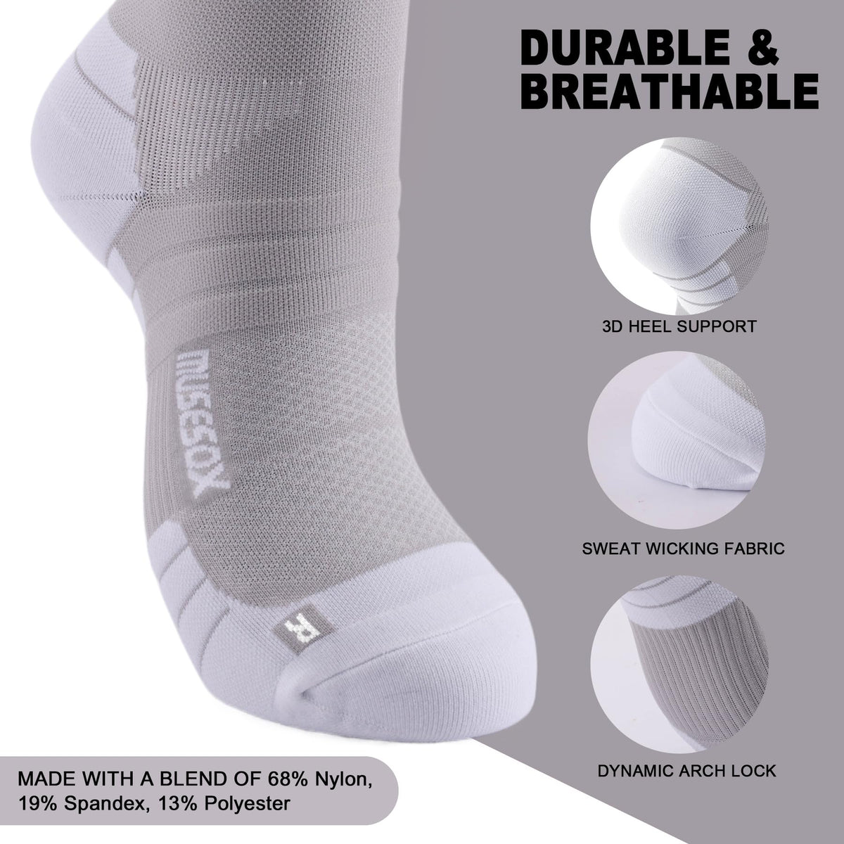 musesox Compression Socks for Women and Men,Knee High 15-20mmHg Graduated Support(3 Pairs) for Nurses,Travel,Black Gray Green,Medium