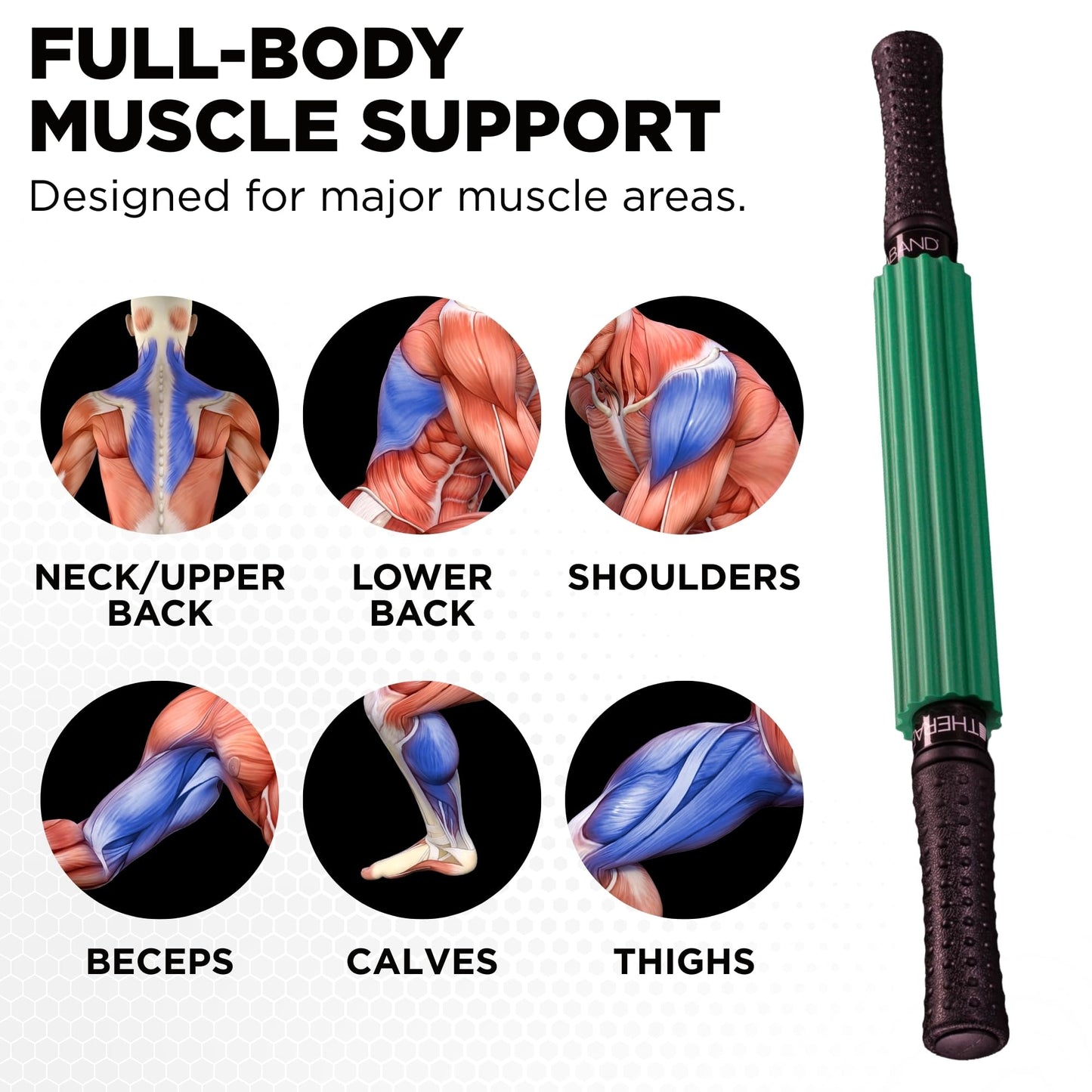 THERABAND Roller Massager Stick Standard, Deep Tissue Muscle Roller for Legs, Back, Calves, Athletes & Runners, Foam Roller Stick for Muscle Massage, Trigger Point Tool, 21" Manual Massager