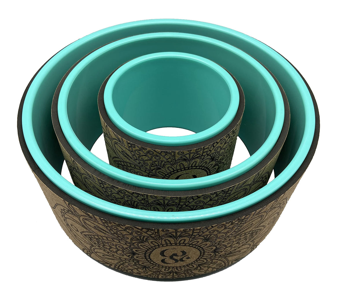 Aozora Yoga Wheel 13" with Most Detailed Book Step by Step Guide on How to Do 30+ Poses,! Perfect for Stretching and Improving Backbends (3 Pack - 6, 10 & 13" -Cork/Turquoise +strap)