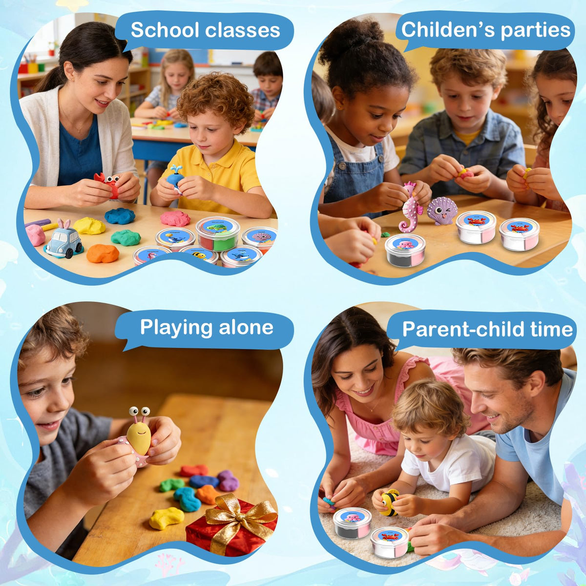 Air Dry Clay Kit - 12 Marine Animal Modeling Clay for Kids, Complete DIY Clay Craft Set with Sculpting Tools & Step-by-Step Tutorials, Ultra Soft & Non-Sticky Clay, Children's Day Gift Ideas