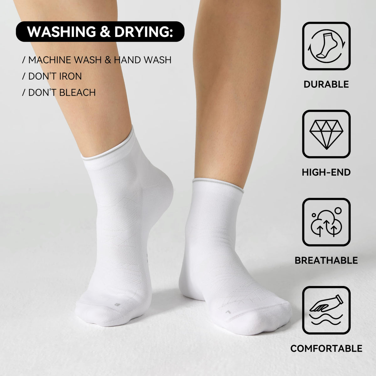 CS CELERSPORT 5 Pairs Ankle Compression Socks for Men and Women Running Athletic Socks, White (5 Pairs), Large/X-Large