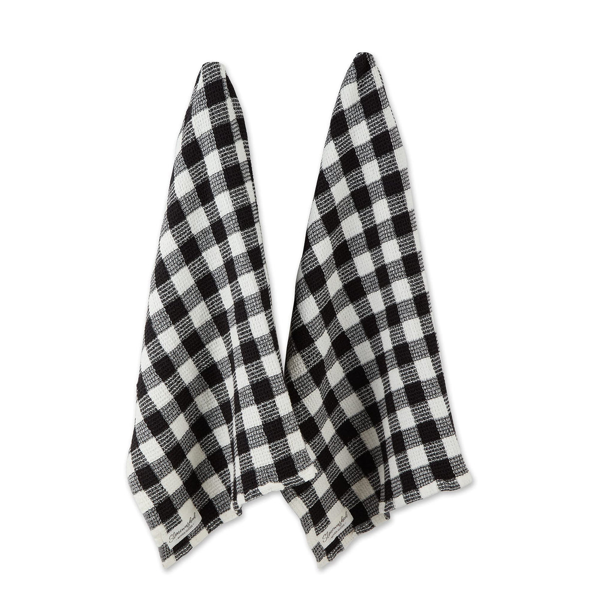 DII Washed Waffle Weave Collection, Dishtowel Set, 18x28, Black Check, 2 Piece