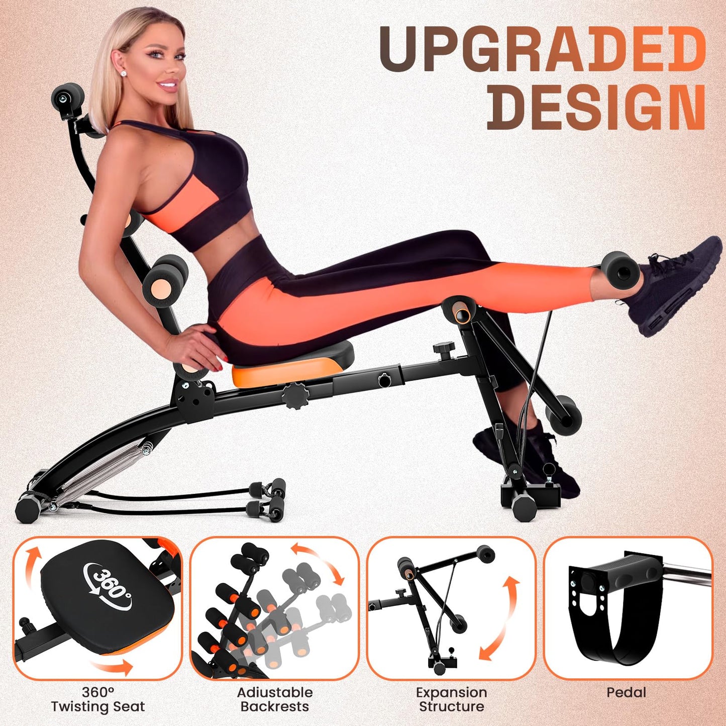 Multi-Functional 6 in 1 Adjustable Ab Trainer Waist Trainer, Abdominal Workout Bench for Home Gym, Ab Exercise Equipment for Total Body Workout (Black)