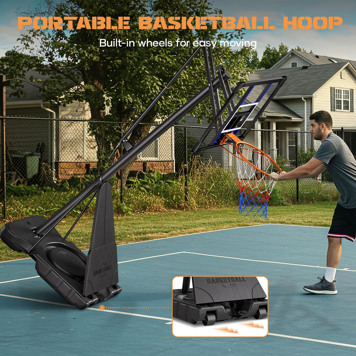 Asbest Adjustable Basketball Hoop Outdoor 10FT with 44/48 Inch Backboard, Portable Basketball Hoops & Goals Outdoor with Stepless Crank, for Youth Adults Kids