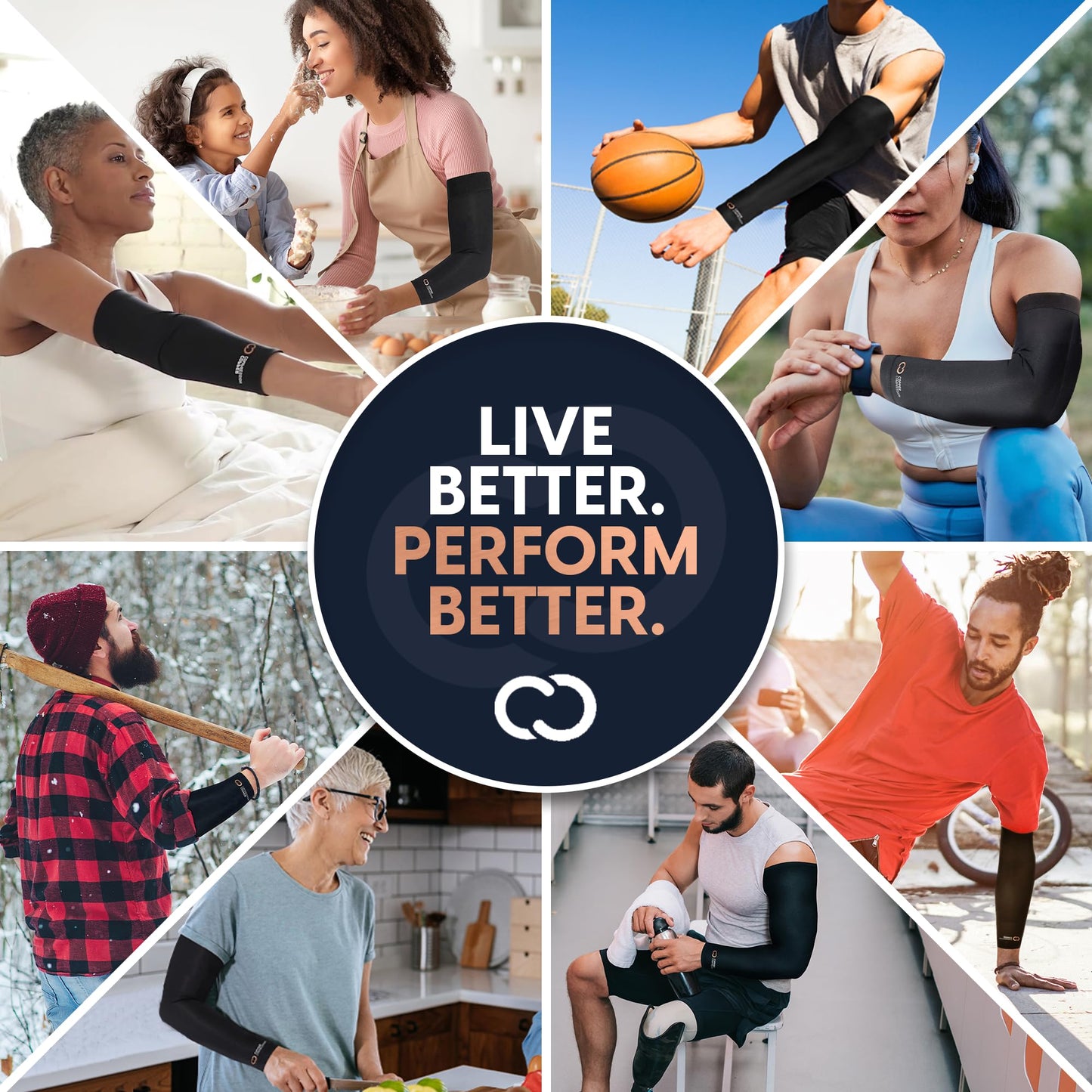 Copper Compression Arm Sleeve - Copper Infused Full Arm Brace for Forearm, Bicep, Triceps - Tennis Elbow, Basketball, Golf, Arthritis, Tendonitis, Bursitis, Post Surgery Rehab - Odor Resistant - Black - M