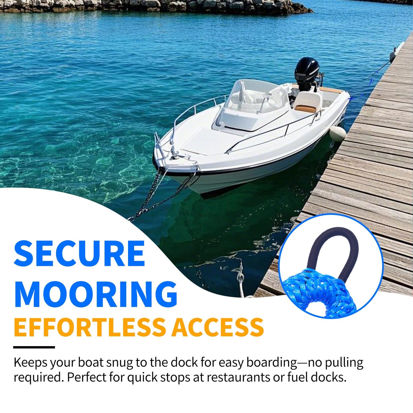 7FT Bungee Dock Lines for Boats – Extra-Long Elastic Mooring Rope with Loops – Quick & Easy Docking for Pontoon, Jet Ski, Kayak, Bass Boat – (Blue)