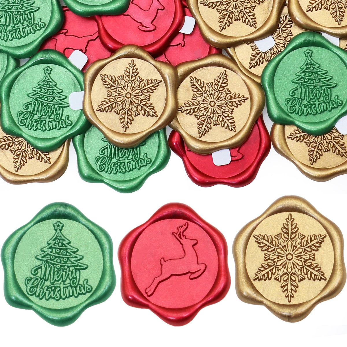 SWANGSA Christmas Seal Wax Seal Stickers, 60Pcs Antique Gold Wine Red Green Self- Adhesive Envelope Seal Stickers for Christmas, Party Invitation, Gift Wrapping