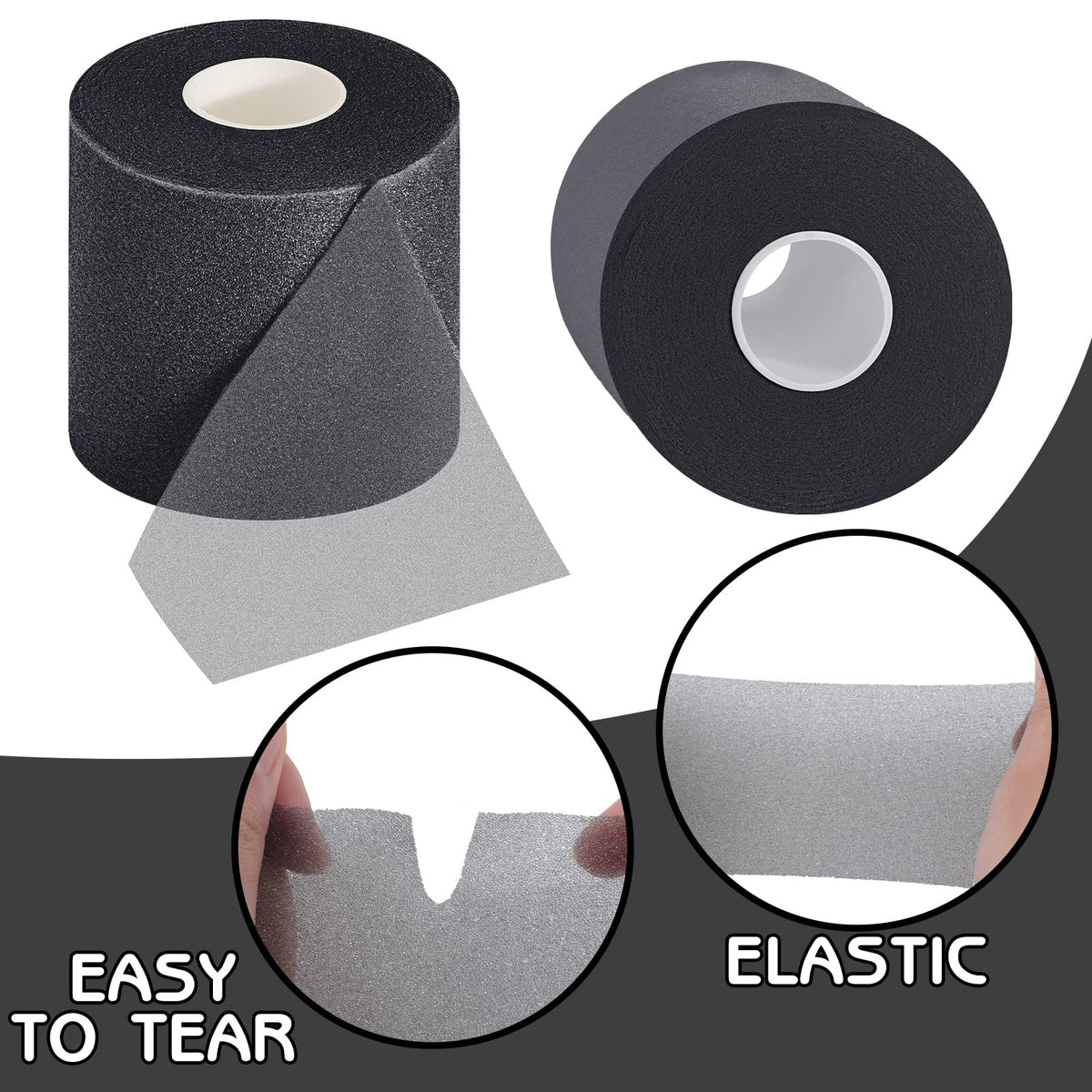 Nuanchu 12 Pcs Pre Wrap Athletic Tape, 2.75inch x 30 Yards Foam Sport Underwrap Tapes Prewrap Tape for Hair Wrists Hands Ankles Knees Women Man Hiking Running(Black)