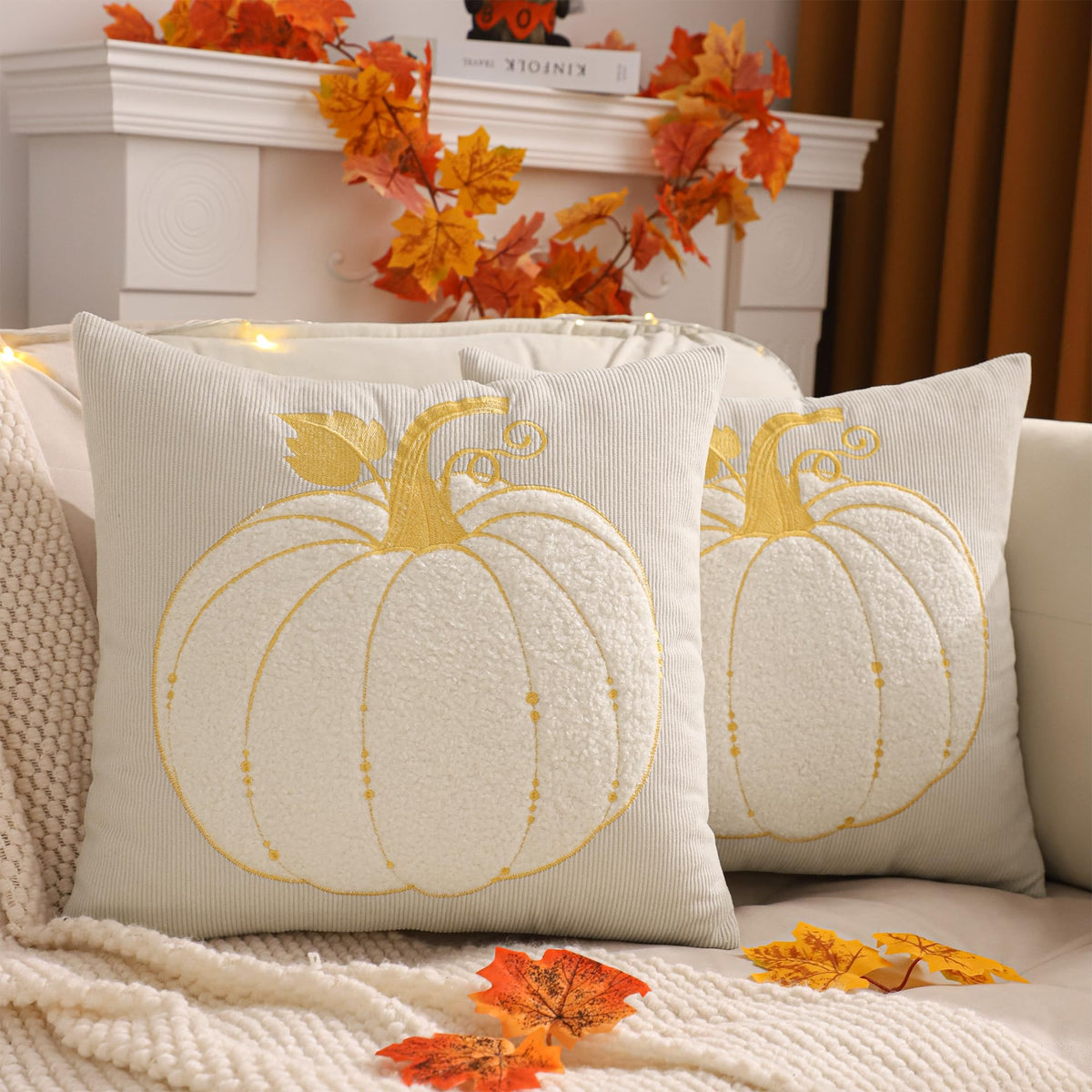 LUOYEHK Halloween Pillow Covers 18x18 Set of 2 Fall Pumpkin Decorative Throw Pillow Covers Thanksgiving Farmhouse Corduroy Cushion Covers for Couch Sofa Bed