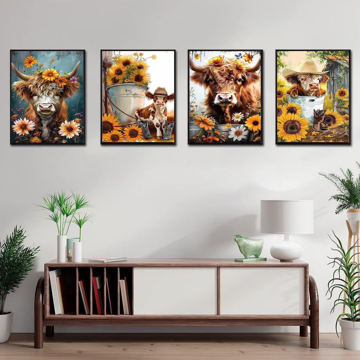 EWJRNSF 5D Diamond Painting Kits for Adults Beginners, Diamond Arts Kits Diamond Art Sets,Gem Painting Arts & Crafts Home Wall Decoration 11.8x15.7 Inches 4 Pack Highland Cow