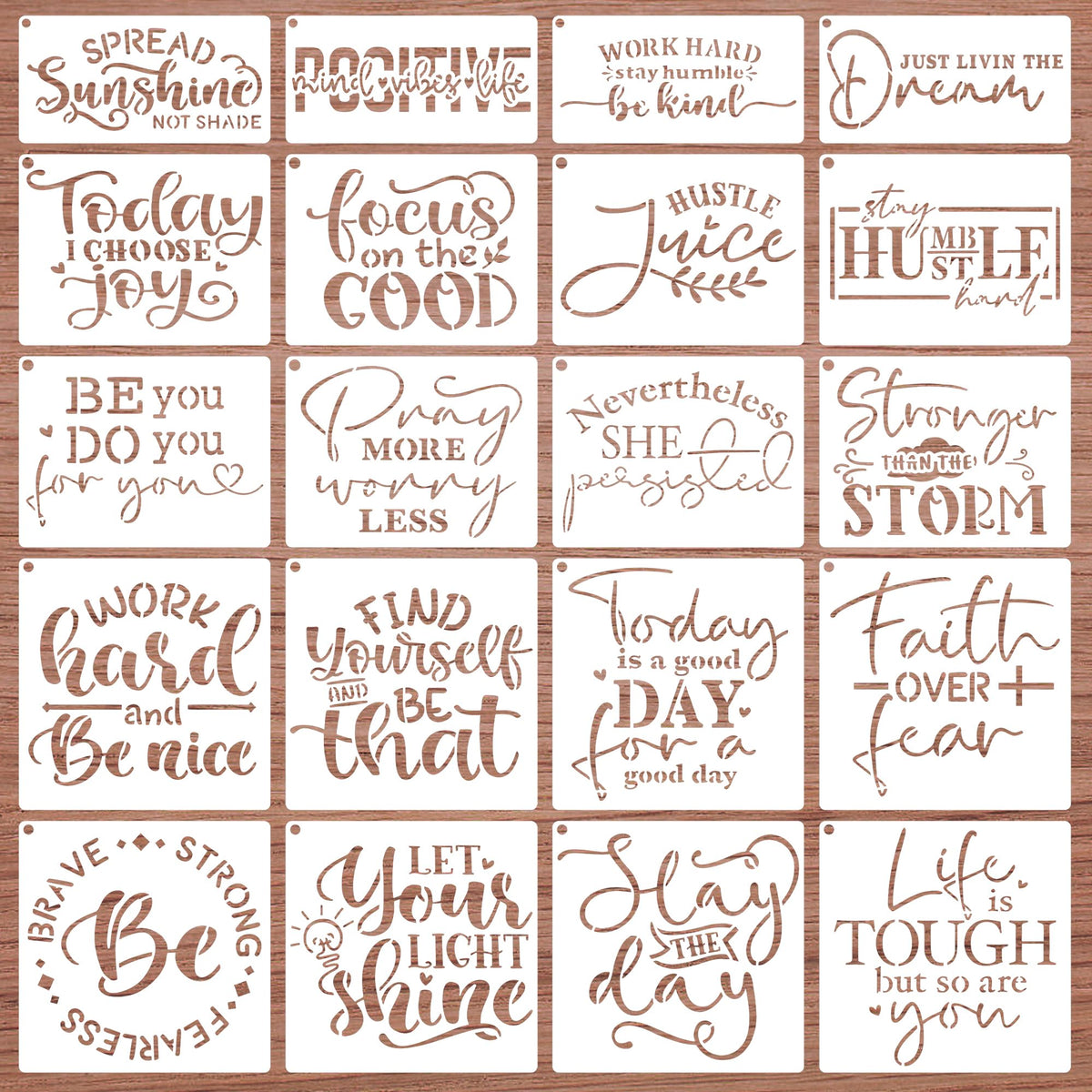 20 Pcs Saying Stencils for Crafts,Reusable Motivational Wood Burning Stencils for Painting on Wood Walls Canvas Fabric Paper