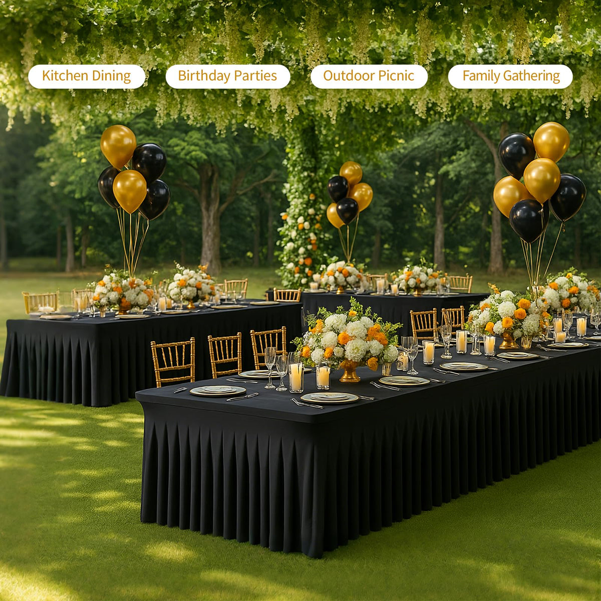 Deep Dream 2 Pack Black Spandex Table Covers 6 Foot, Fitted Stretch Tableclothes 30x72 Inch, Wrinkle Free 6FT Fitted Table Clothes with Skirt for Party, Banquet, Wedding and Events
