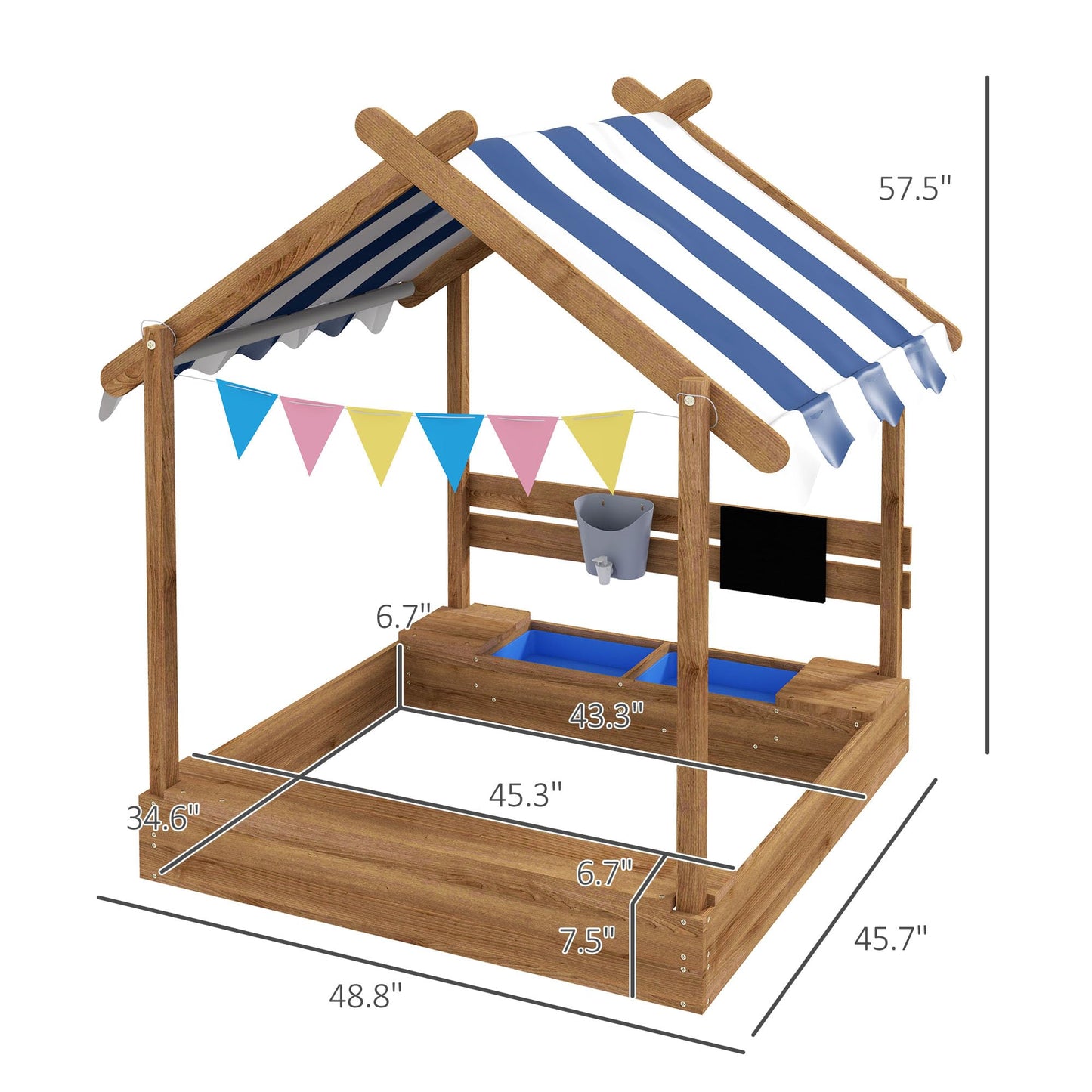 GOWE Wooden Sandbox with Canopy House Design for 3-7 Years Old, Brown