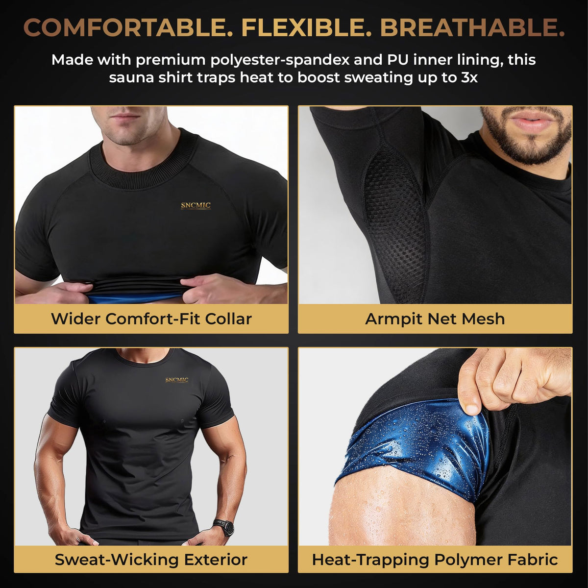 SNCMIC Sauna Shirt for Men – Compression Heat Trapping Workout Shirt – Sweat Enhancing Gym T-Shirt for Weight Loss & Body Shaping (5XL)