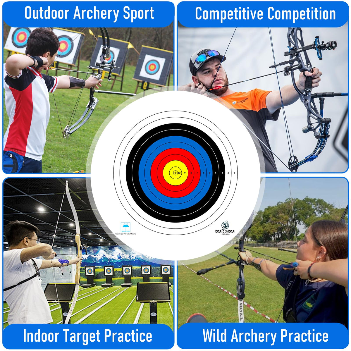 KAINOKAI Competitive Archery Targets Paper Compound Bow Target Paper 40cm/60cm/80cm (40cm/16in（10 Rings） 10PCS)