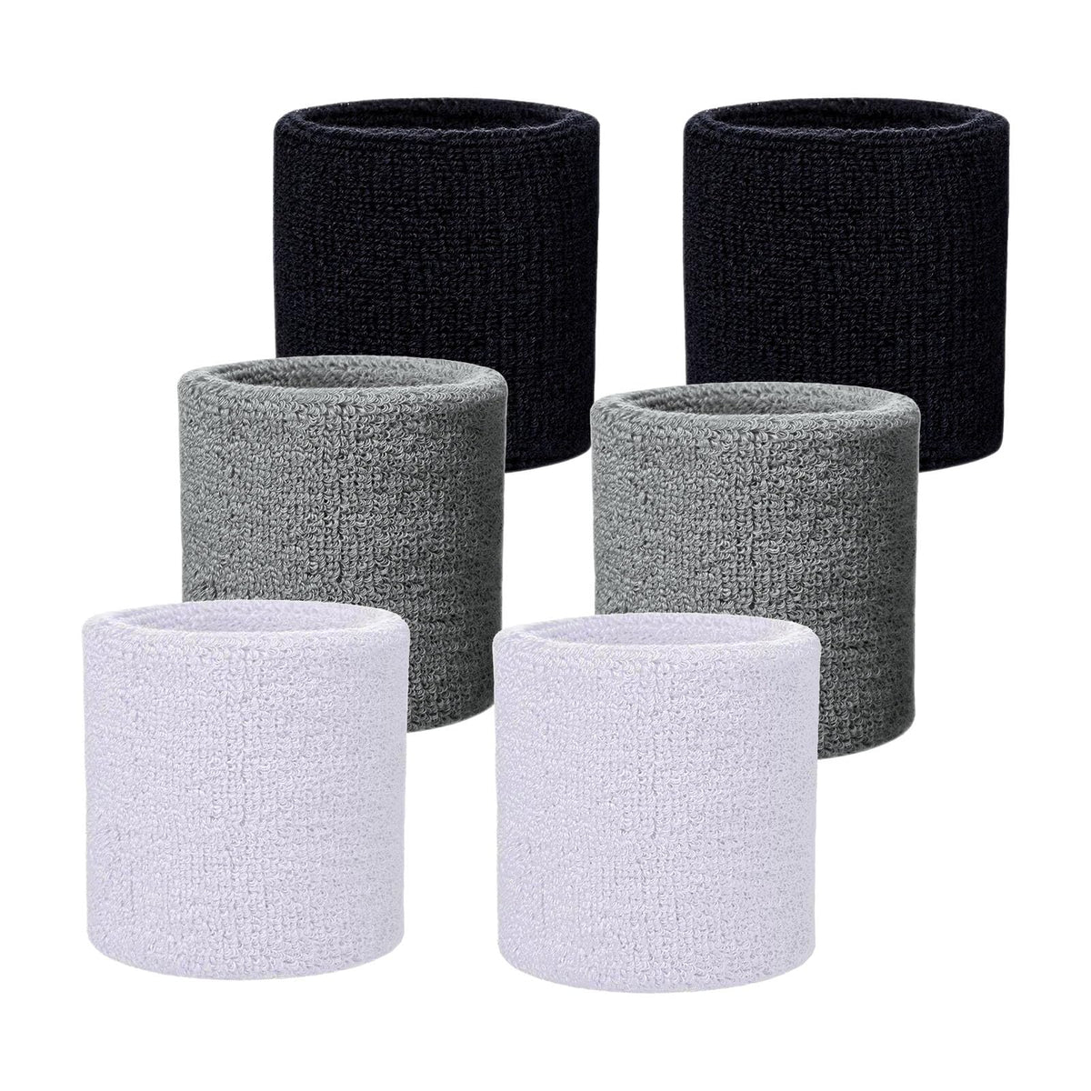 Fecawd 6 Pack Wristbands Sweatbands for Men & Women, Breathable Tennis Wrist Bands Absorbent Sweat Band Multiuse Wristband for Basketball, Running, Gym, Working Out(Black,White,Grey)