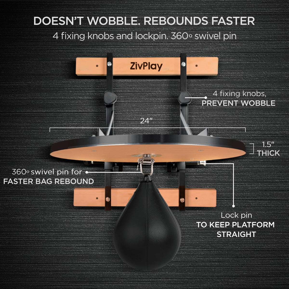Speed Bag Platform Speed Bag Stand for Boxing Punching Practice Includes Height Adjustable Mount Speedbag and Air Pump 360° Swivel 24 Inch Board