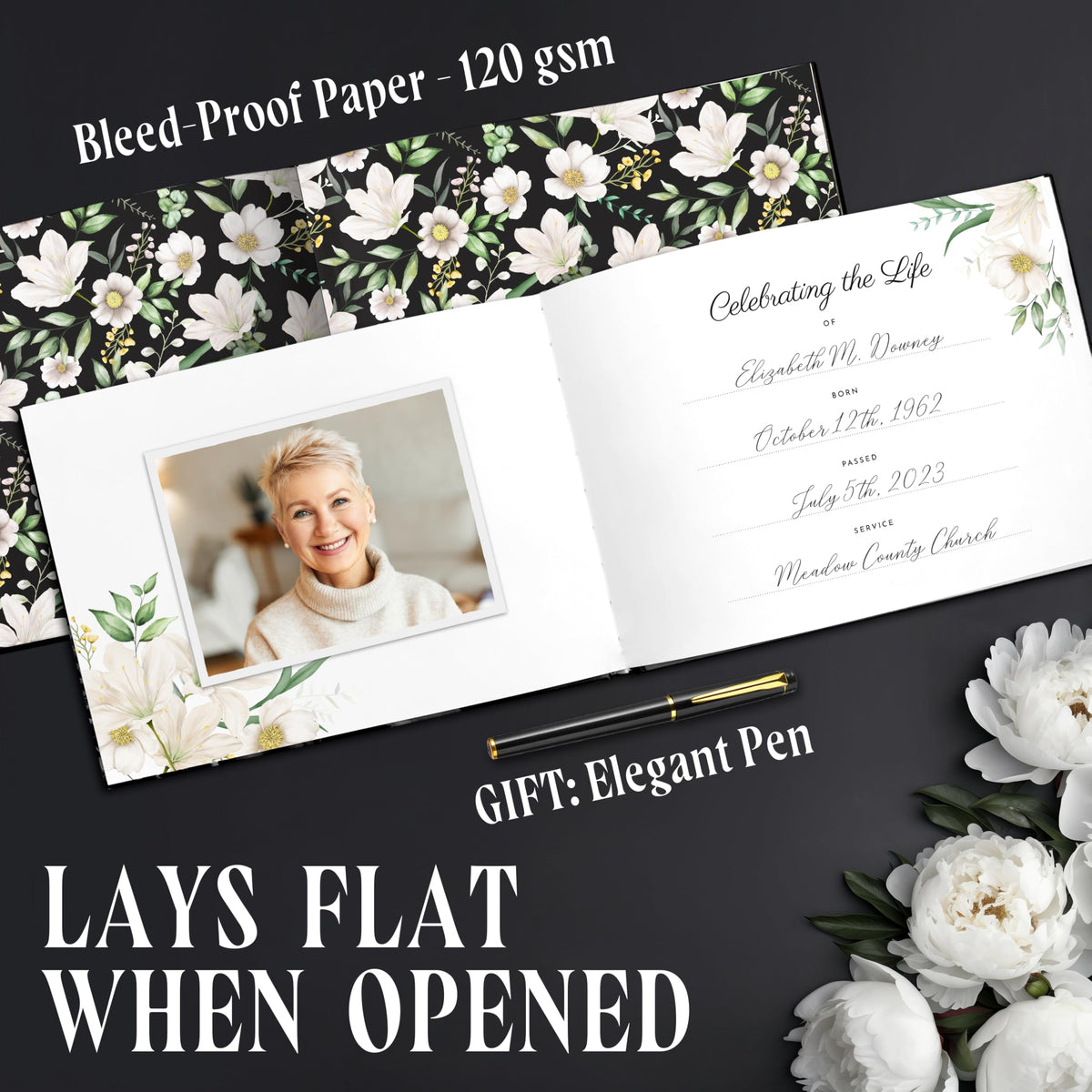 GUATE STORE Funeral Guest Book – Black Cover, 3-Piece Set with Guest Book, Table Sign, and Pen – Memory Book for Celebration of Life, Memorial Signing, Elegant Funeral Supplies, and Durable Design