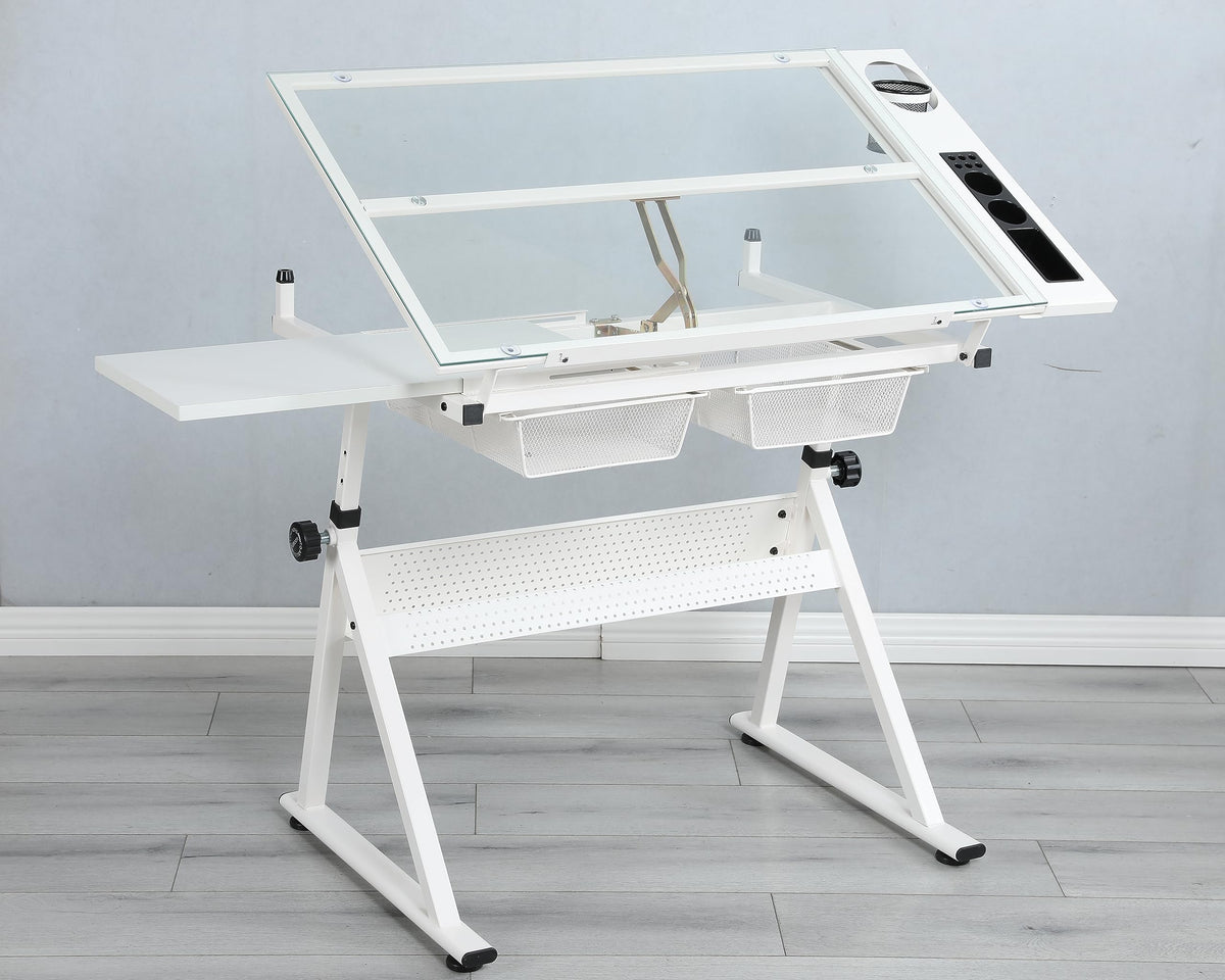 White Drafting Table & Stool Set, Height Adjustable Artist Stool and Craft Table, Drawing Desk, for Writing, Artwork, Artists Studio, Drafting Table & Stool Set, Artist Drafting Chair and Craft Table