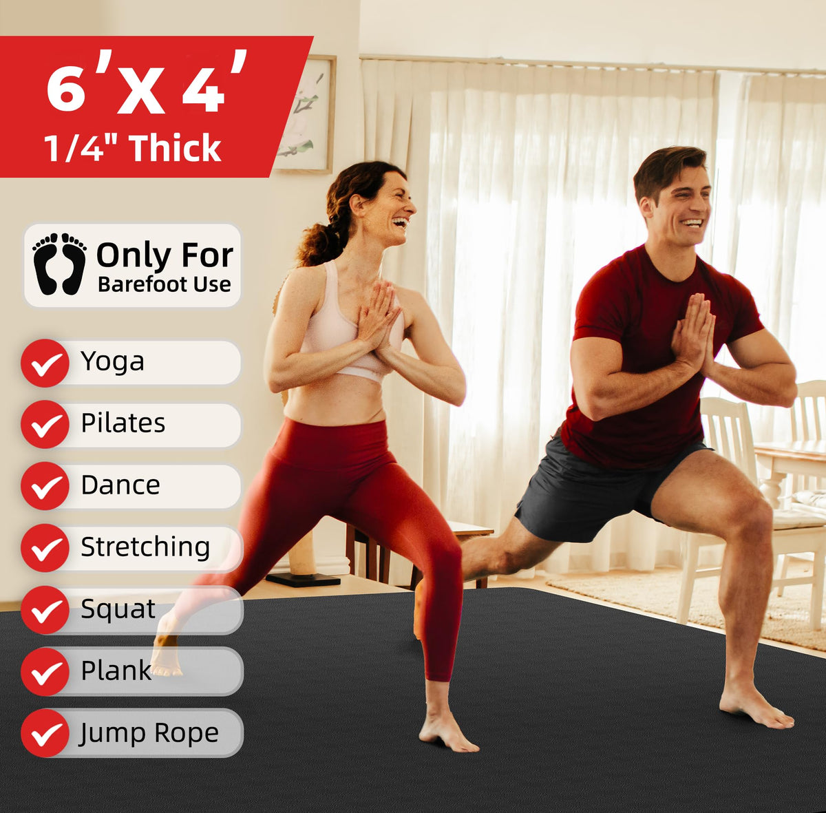 GymCope Extra Large Yoga Mat – 72"x48" or 78"x57", Non-Slip TPE Exercise Mat for Women & Men, Available in 1/4" to 1/2" Thickness, for Home Gym, Yoga, Pilates & Barefoot Workouts, with Towel, Straps & Carry Bag