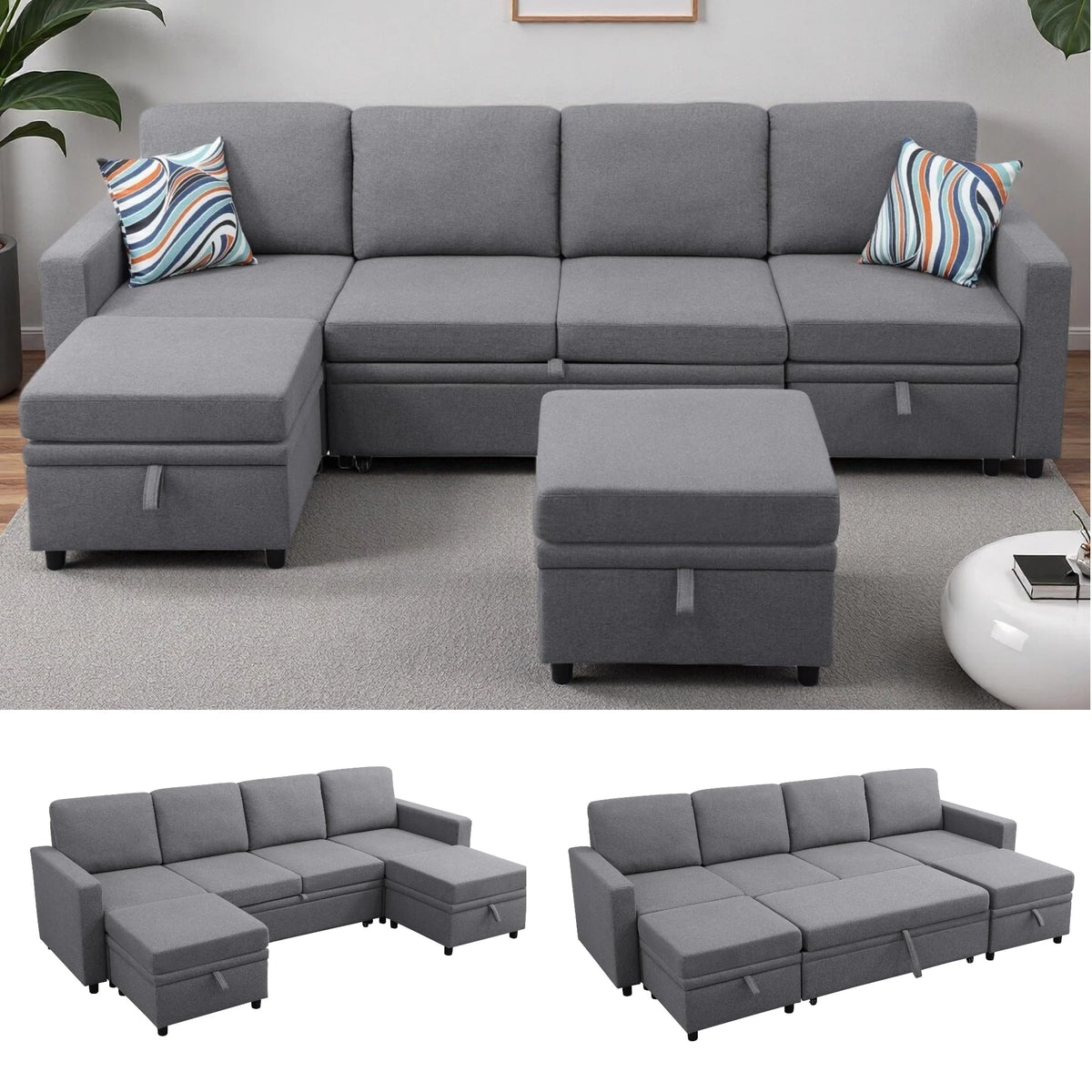 Trygoal 100 Inch Pull Out Couch, Convertible Sofa Bed for Living Room, Comfortable Sleeper Sofa with Pull Out Bed, Modern Sectional Couches with Ottoman Storage, Easy Assembly for Apartment, Dark Grey