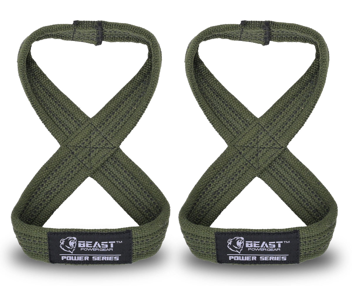 Beastpowergear Figure 8 Strap | Heavy Duty Deadlift Straps Weight Lifting Power Wrist Strap | Weightlifting Powerlifting Shrugs Workout Men Women (Green/Black, Medium 12” (Up to 8.5 Wrist Circumference))