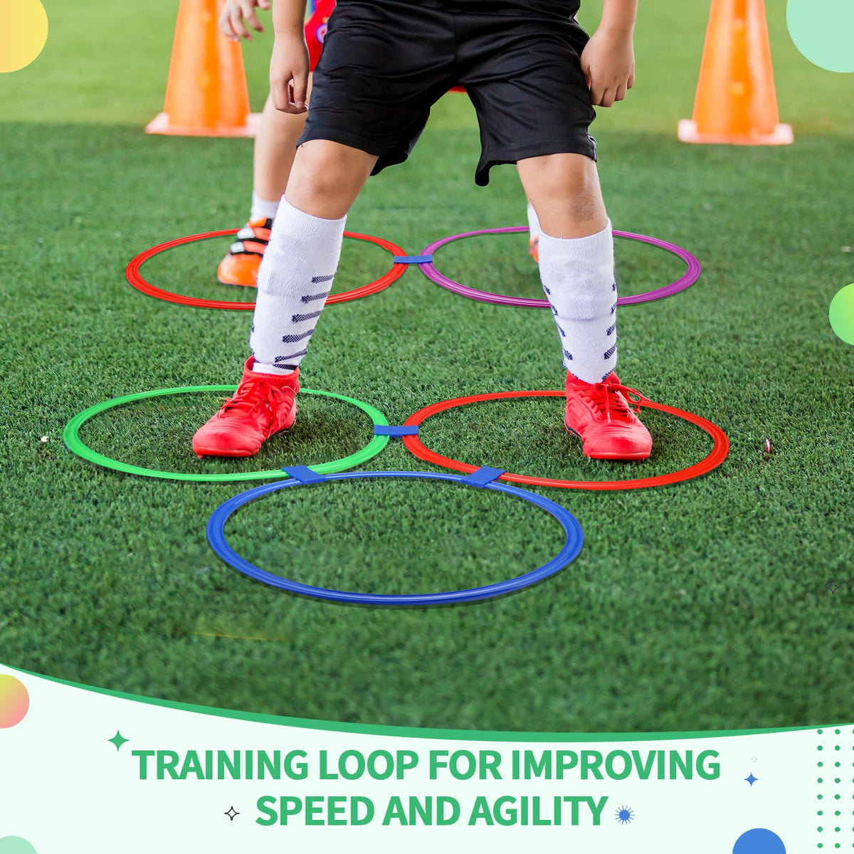 Silipull 30 Pcs Agility Rings Speed and Agility Training Rings 15" Exercise Speed Circle Jumping Hoops for Training Throwing Equipment (Yellow/Blue/red/Green/Purple)