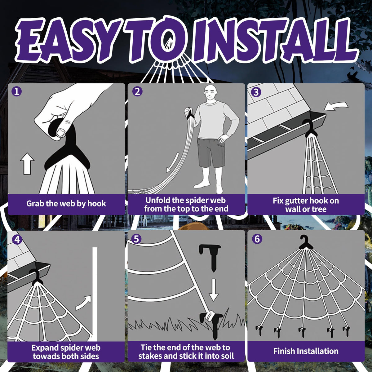Halloween Spider Web Lights Giant Spider, 16.4Ft 450 LED Lighted Spider Web with with 8 Lighting Modes Waterproof & Timer for Indoor Outdoor House Haunted Yard Decor,Purple&Orange