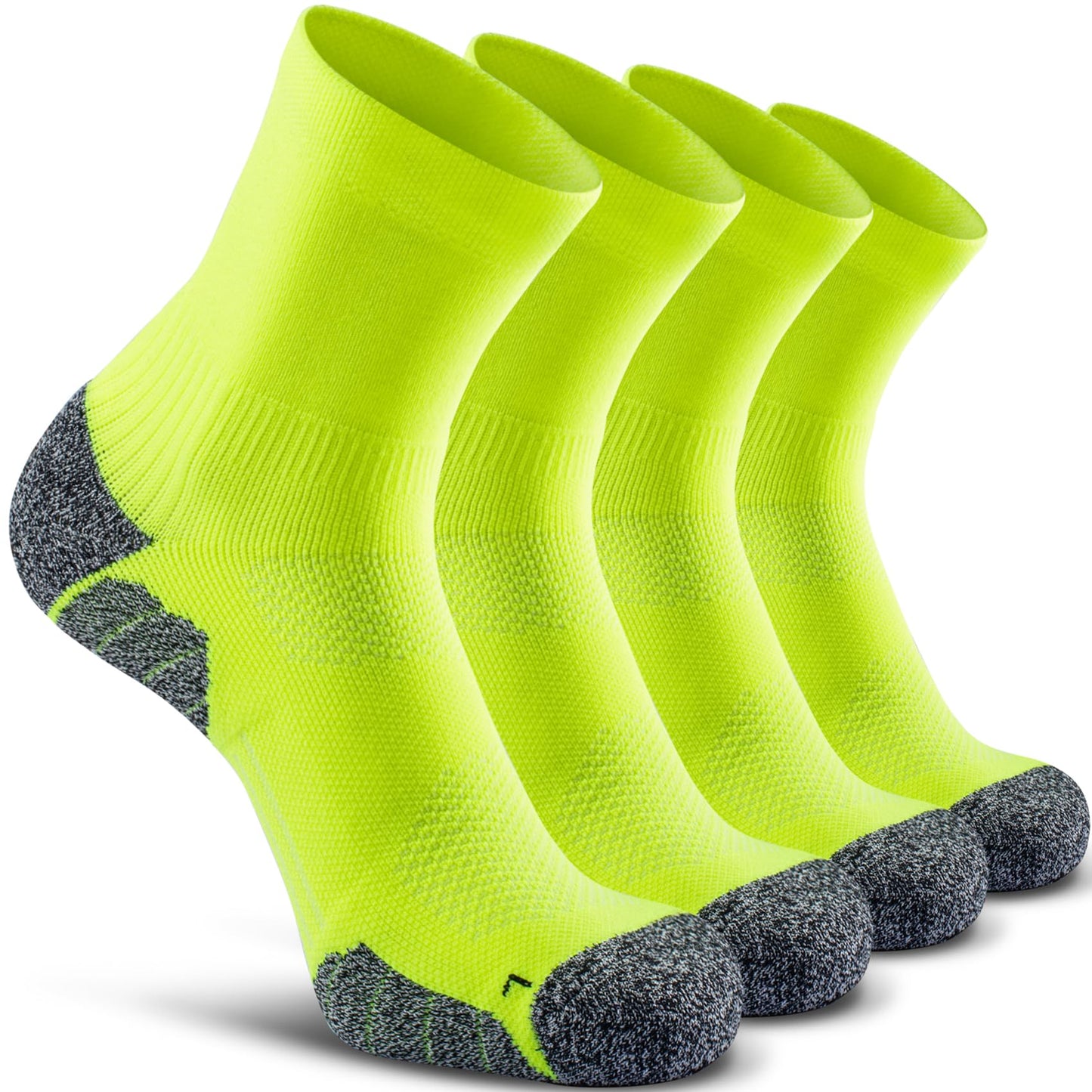 CWVLC Compression Athletic Unisex Quarter Socks Cushioned, 4-Pairs Lime-green, S
