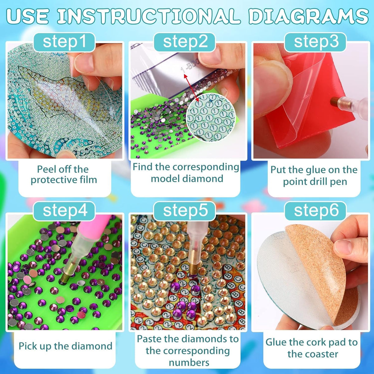 8 PCS Cocktail Diamond Art Coasters Kits, Diamond Painting Coasters with Holder Set of 8, DIY Drink Coasters Art Crafts Supplies for Adults Cup Mat for Home Decor House Warming Gifts Non-Slip 3.9inch
