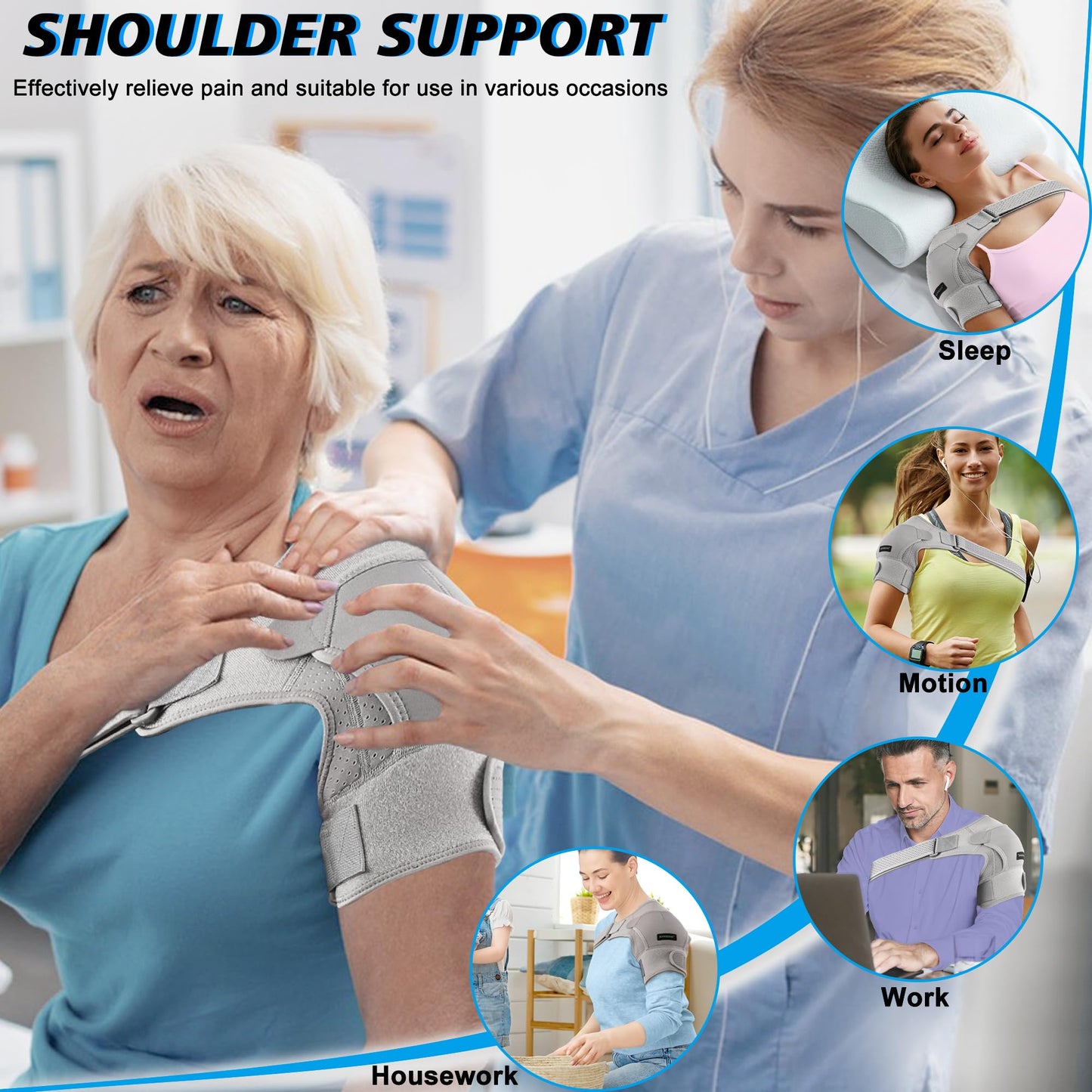 KONSEDIK Shoulder Brace Immobilizer with Ice Pack,Compression Rotator Cuff Support for AC Joint Pain Relief,Frozen Shoulder,Dislocation,Labrum Tear,Adjustable Wrap for Men&Women Left/Right(Gray,Medium)