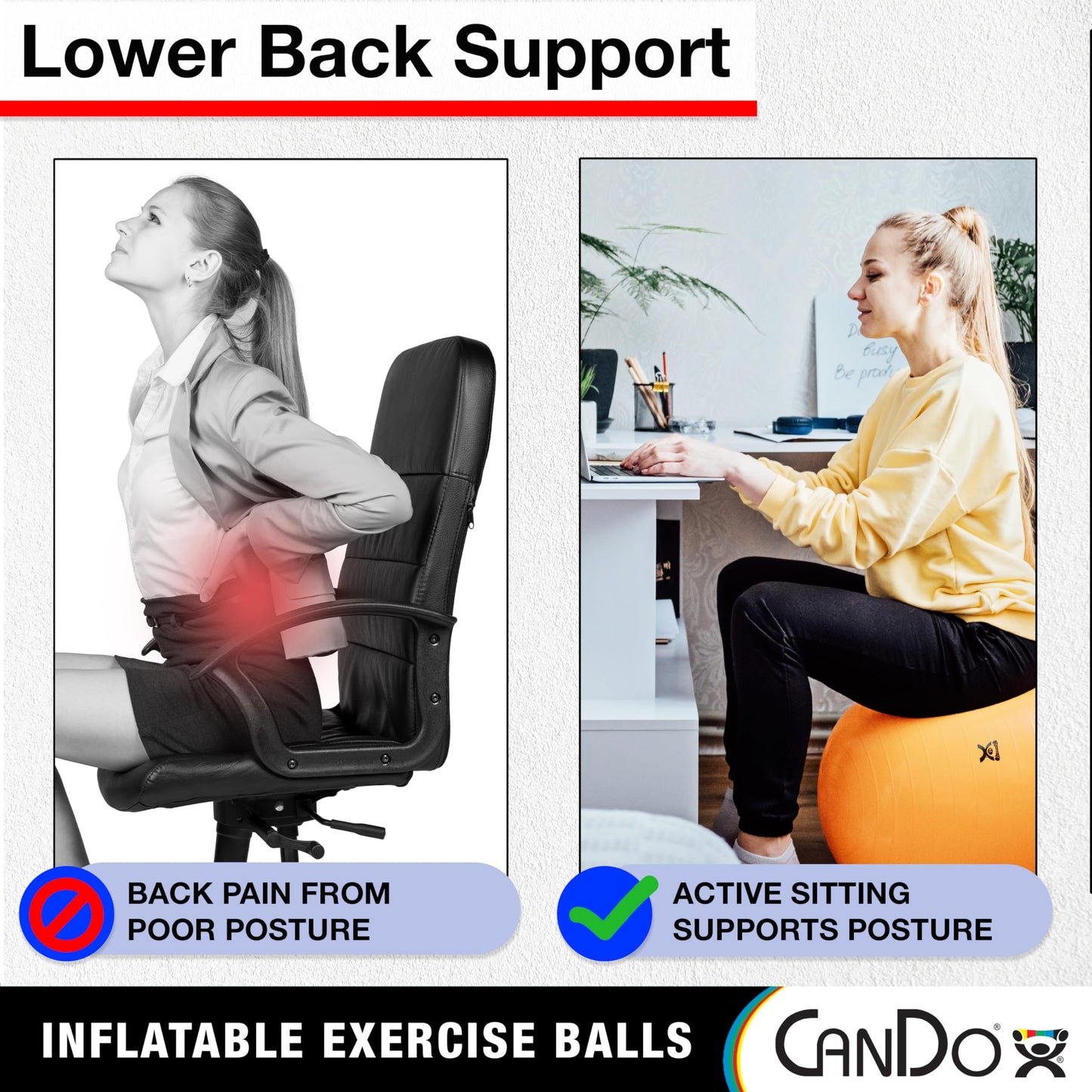 CanDo Inflatable Exercise Ball - Blue 34", Durable Extra Thick Non-Slip Stability Ball for Core Workouts, Yoga, Pilates, Active Seating, Physical Therapy, Pregnancy, Home Gym, Flexibility