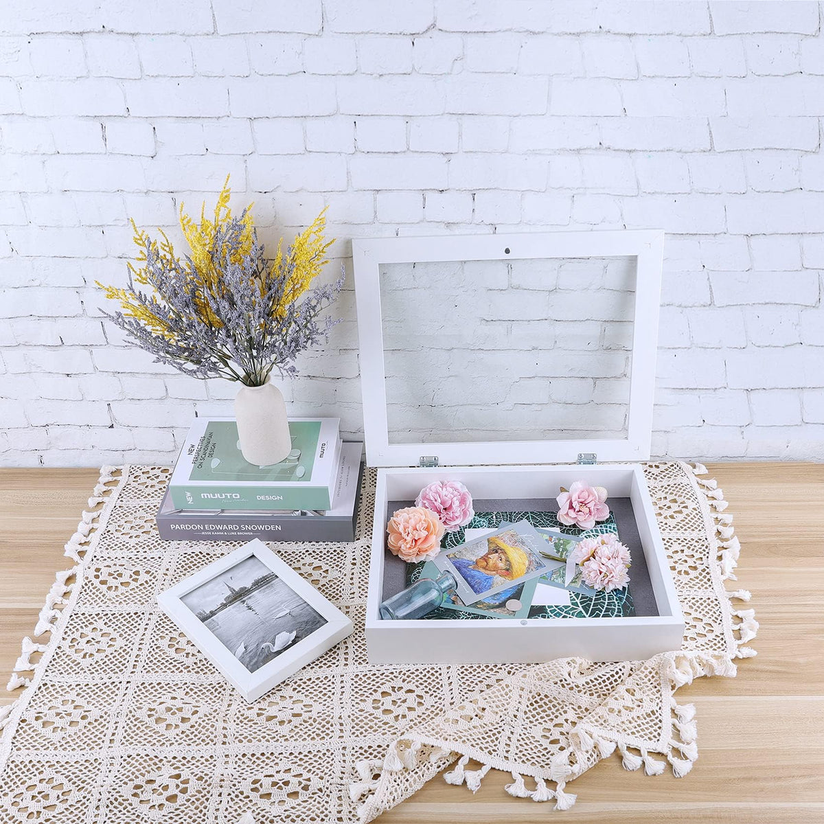Golden State Art 11x14 Shadow Box Frame Display Case - 2 inch Depth Great for Collages, Collections, Mementos, 6 Pins Included (White, 1 Pack)