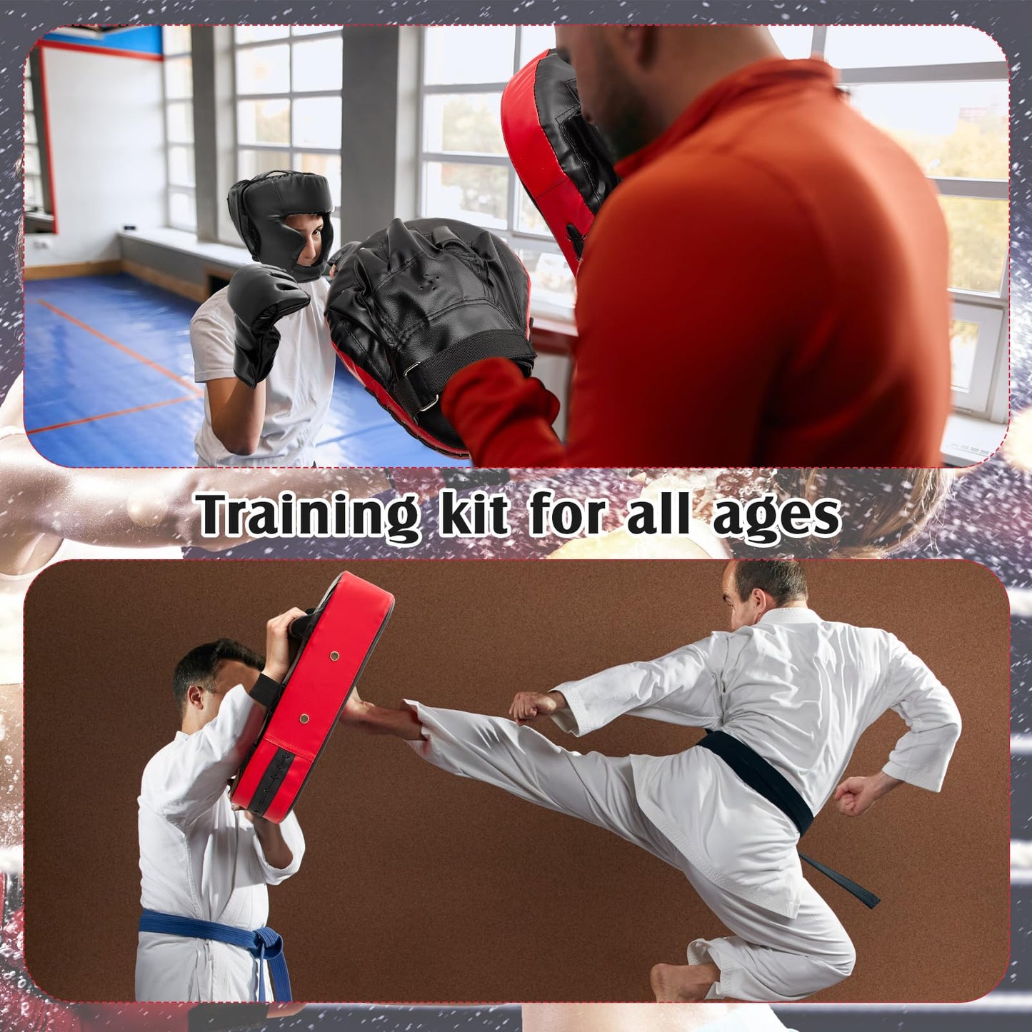 Gemscream 10 In1 Punching Mitts Kick Pad Set Taekwondo Pads Boxing Mitts Focus Pads Boxing Gloves Safety Head Guard Wrist Band for Kickboxing, Karate, Muay Thai, MMA Training(Black)