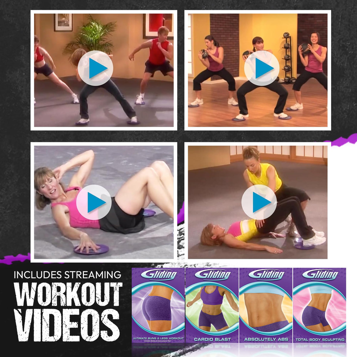 Gliding Discs for Working Out - Exercise Sliders for Hardwood Floors 1 Pair Purple, Authentic Workout Sliders Disc for Full Body Resistance Workout, Includes 4 Streaming Video Workouts
