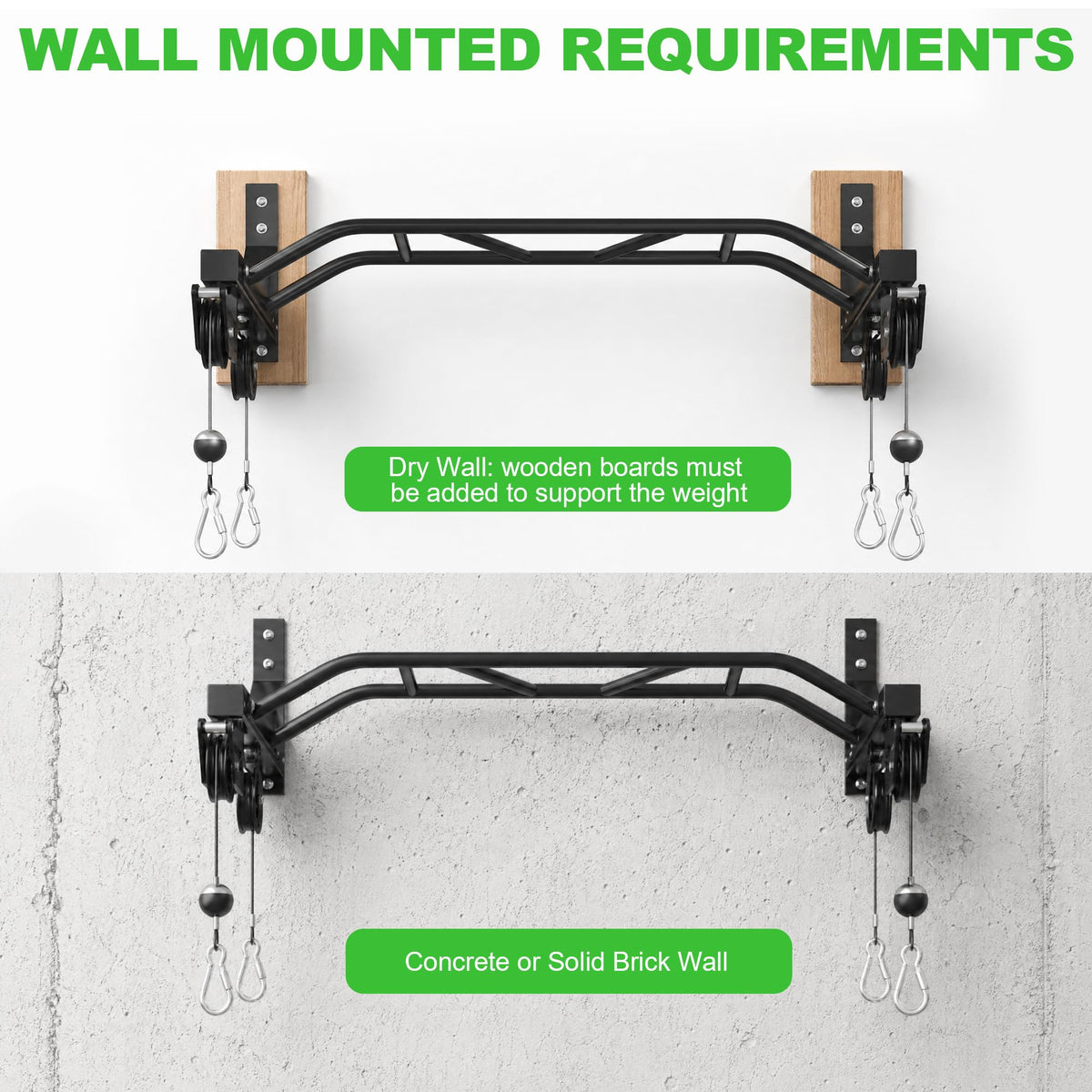 Wall Mounted Pull Up Bar, Heavy Duty Multi-Grip Chin Up Bar for Home Gym, 450 lbs Weight Capacity Upper Body Strength Training Equipment, Metal Construction with Home Gym Cable Pulley System