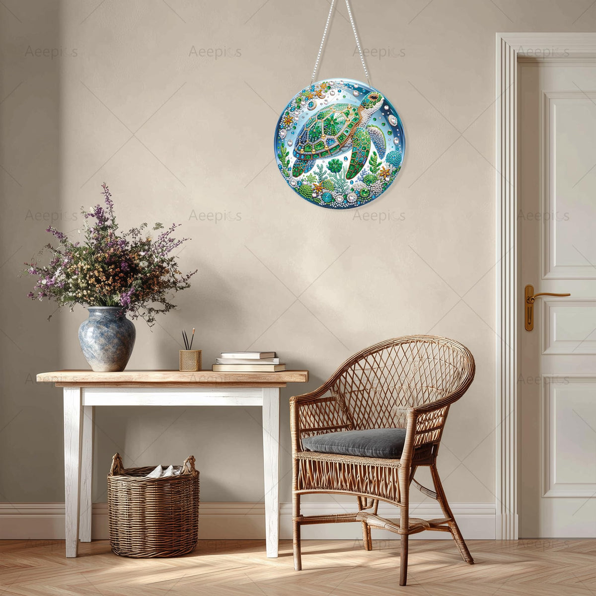 Aeepics Hanging Diamond Art Kit for Adult, DIY Diamonds Painting Pendant Ornament Kit, Acrylic Diamond Art Painting Board Kit (Turtle)