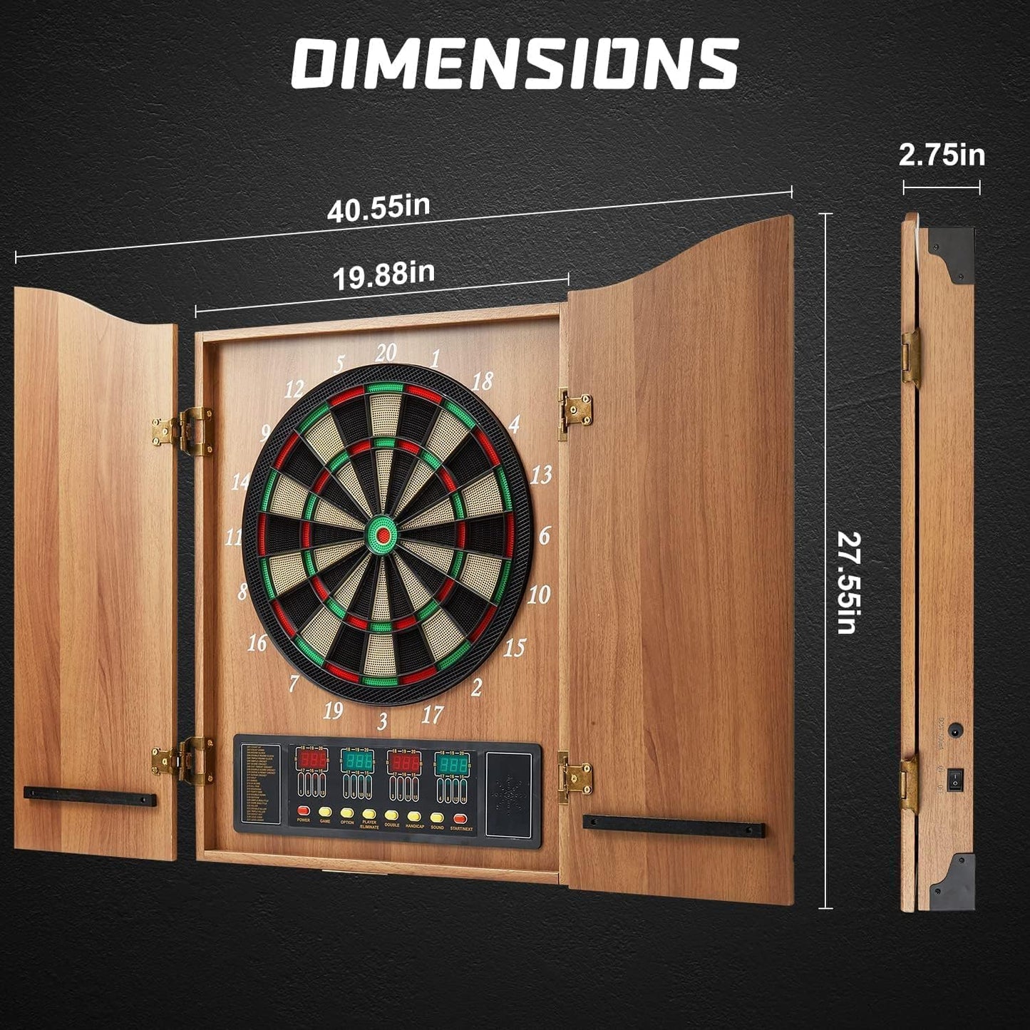 Electronic Dart Board Set, Dart Board Cabinet Set with 12 Soft Tip Darts 50 Dart Head, Electronic Dart Board, Wooden Cabinet Doors with Integrated Scoreboard for Home Use, Bars, Dar, B