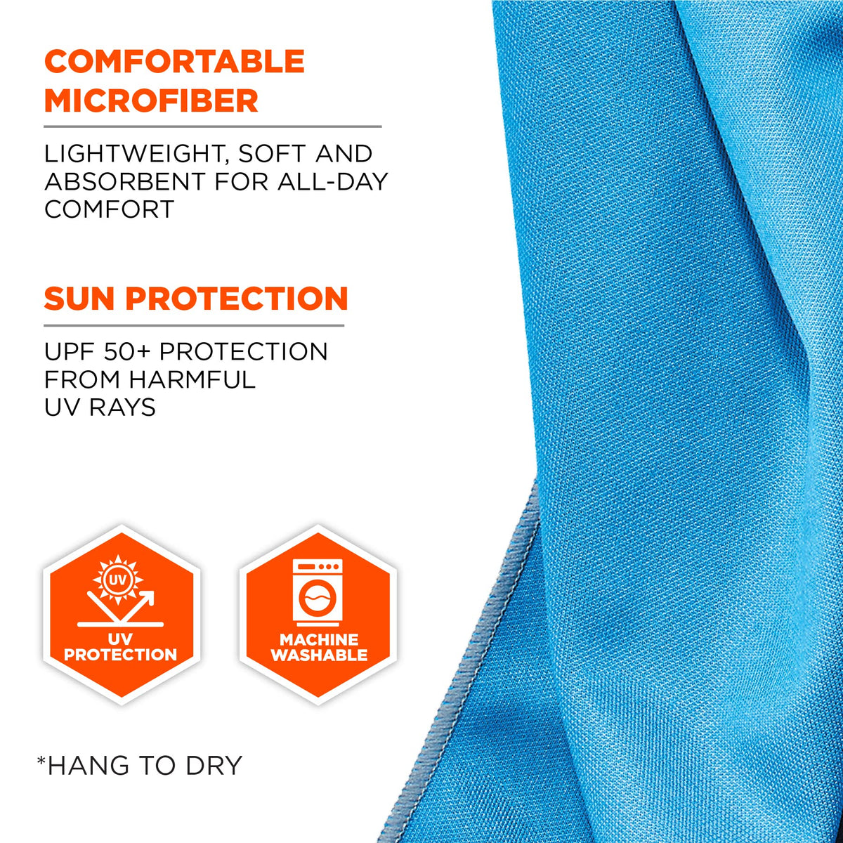 Ergodyne Chill Its 6602MF Cooling Towel, Soft Microfiber Material, UPF 50+,Blue,41" x 9.84"