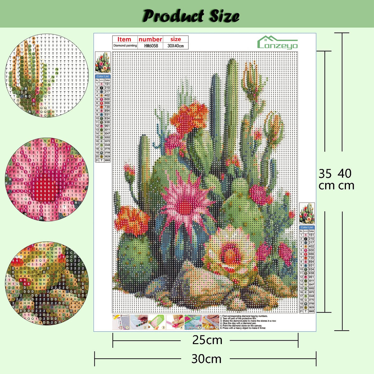 Lanzeyo Diamond Painting Kits for Adults, Adult Hand Crafts Diamond Art Kits, Succulent Diamond Dots Kits, Gem Art for Living Room Wall Art (Succulent)