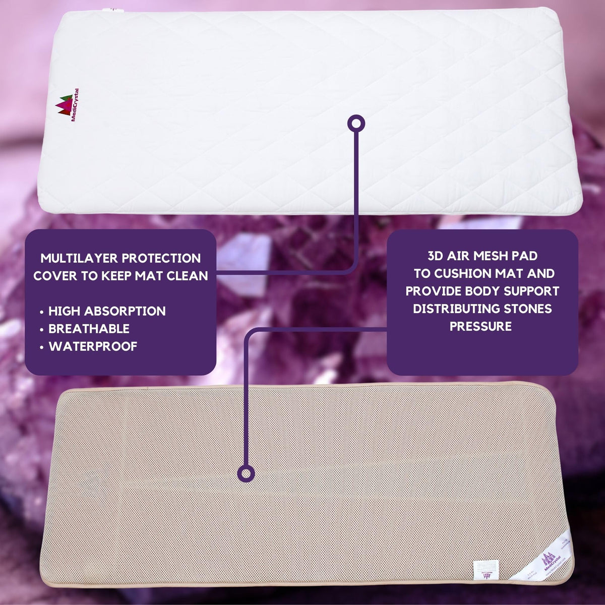 Far Infrared Amethyst Mat Midsize (59"L x 24"W) - Negative Ion - FIR Therapy - Natural Amethyst - FDA Registered Manufacturer - Adjustable Temperature Setting - Hot Crystal Heating Pad - Reddish Brown