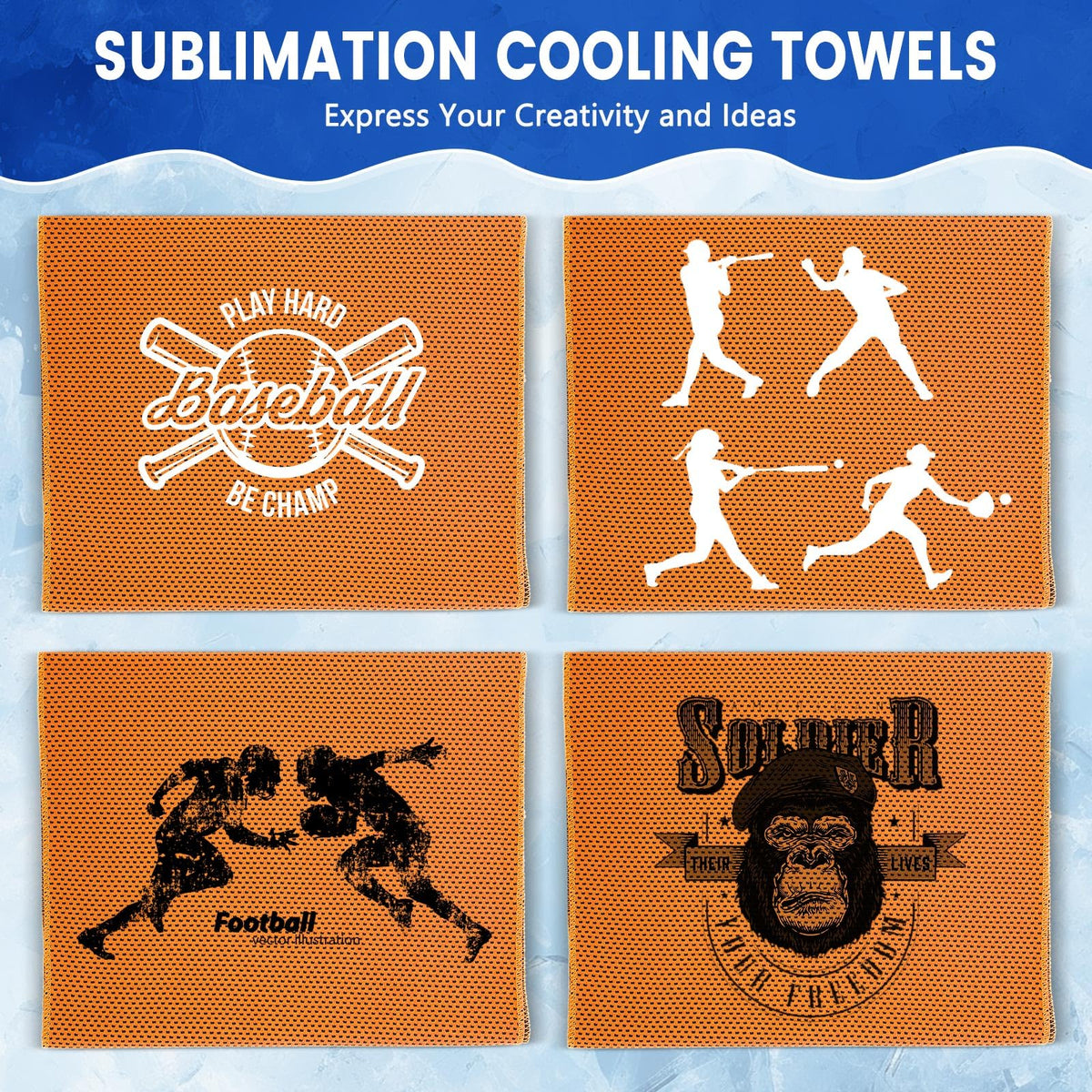 Hosuly 24 Pack Cooling Towels 40"x12" Ice Breathable Soft Chilly Sweat Rag Microfiber Workout Rags for Gym Cooling Towels for Neck and Face for Yoga Golf Sport Running(Orange)