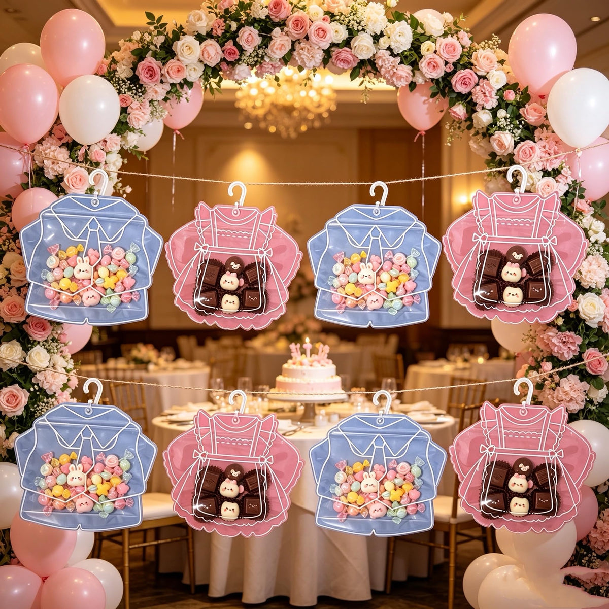 KTBANBANNEY 30 Pack Birthday Party Favor Bags, Cute Outfit Shaped Clear Zipper Gift Bags with Hook, Reusable Goodie Bags for Baby Shower, Candy Treat Pouches for Party Supplies