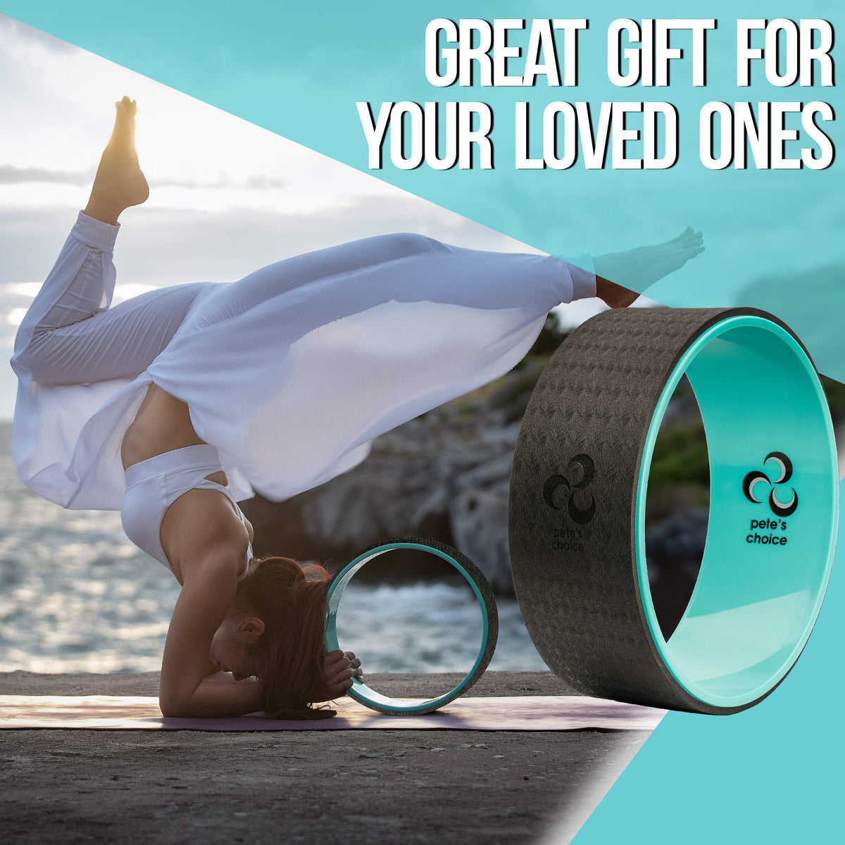 Yoga Wheel with Beginners Guide & Yoga Strap - Back Pain and Tension Relief. Comfy Roller for Stretching, Increase Flexibility. Home Exercise Kit. Ideal for Women Yogis. Improve your Posture.