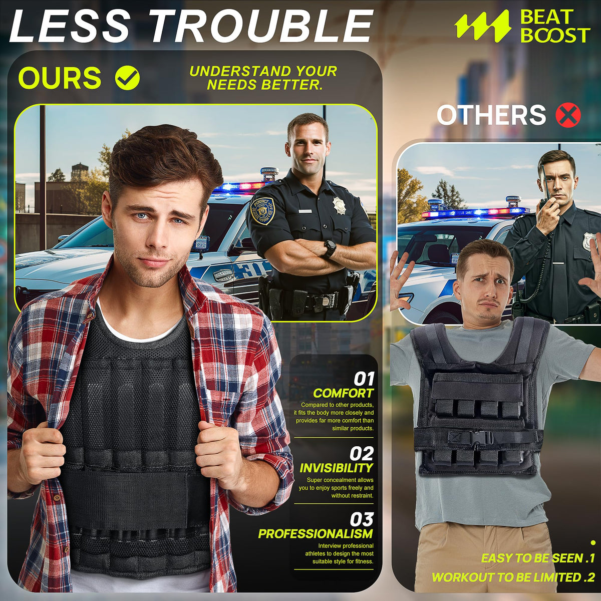 BeatBoost Weighted Vest Men 40 lb Adjustable Weight Vest with Wrist Ankle Weights Steel Plates Weights for Walking Strength Training Running Workout